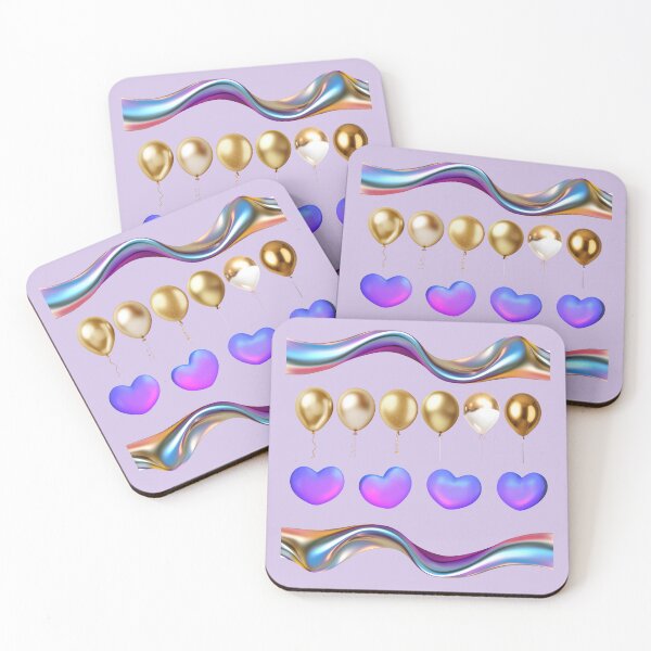Item preview, Purple Hearts & Gold Balloons Pattern | Metallic Wavy Fence designed and sold by Daily Mood Studio.