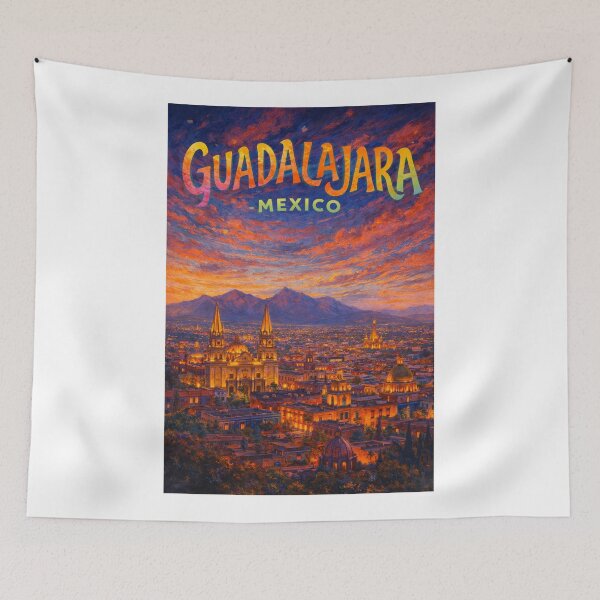 Item preview, Guadalajara Evening Panorama with Cathedral and Mountains, Jalisco, Mexico designed and sold by Aryabek.