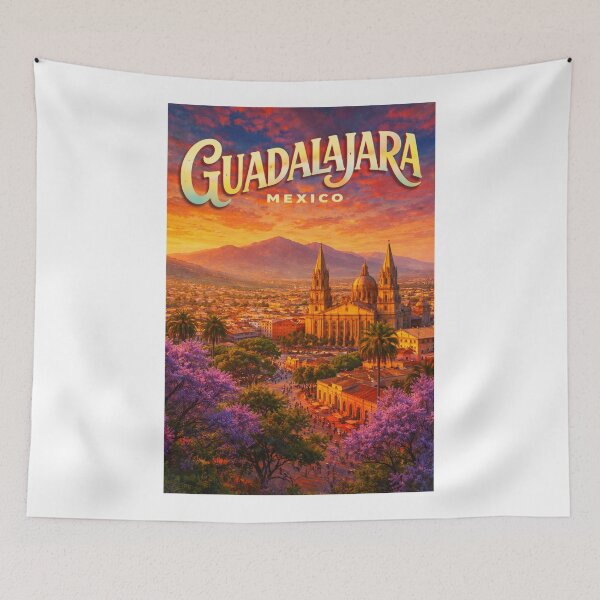 Item preview, Guadalajara Cathedral and Jacaranda Trees in Jalisco, Mexico designed and sold by Aryabek.