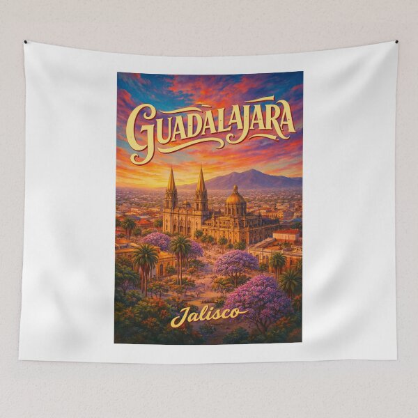 Item preview, Guadalajara Historic Plaza with Cathedral and Jalisco Skyline, Mexico designed and sold by Aryabek.