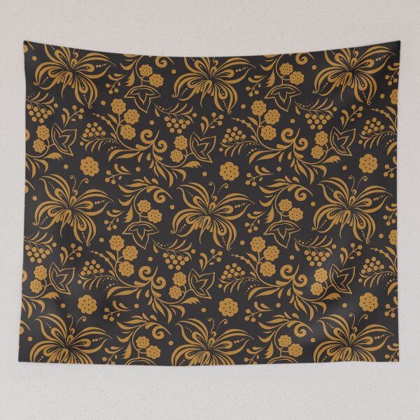Item preview, Slavic Folk Floral Pattern in Khokhloma golden Style designed and sold by Deepness2023.