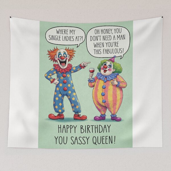 Item preview, Sassy Clown Birthday for Fabulous Single Queen with Wine and Confidence designed and sold by Places On Earth.