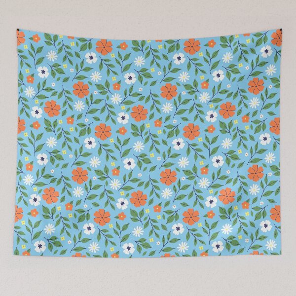 Item preview,  flowers and leaves on a blue background designed and sold by burbura.
