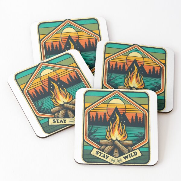 Item preview, Stay Wild - Retro Camping Campfire & Mountains Badge designed and sold by RetroRascalStudio.