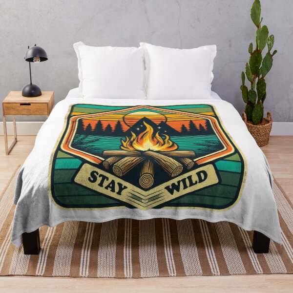 Item preview, Stay Wild - Retro Camping Campfire & Mountains Badge designed and sold by RetroRascalStudio.
