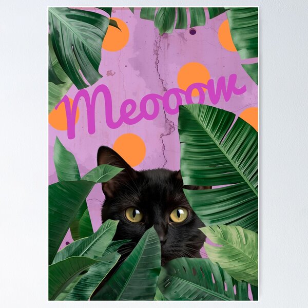 Item preview, Black cat behind big green leaves designed and sold by FlowerFolie.