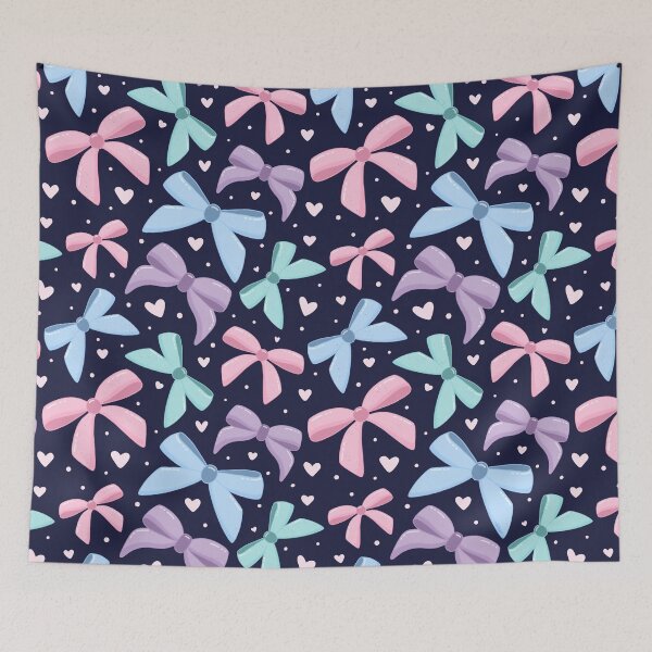 Item preview, Navy Pastel Coquette Bow And Heart Aesthetic Pattern designed and sold by DrawnByAllu.