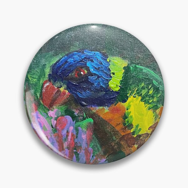 Item preview, art print painting of a rainbow lorikeet eating pink gum blossom australian fauna  and flora  designed and sold by empressbat merch.