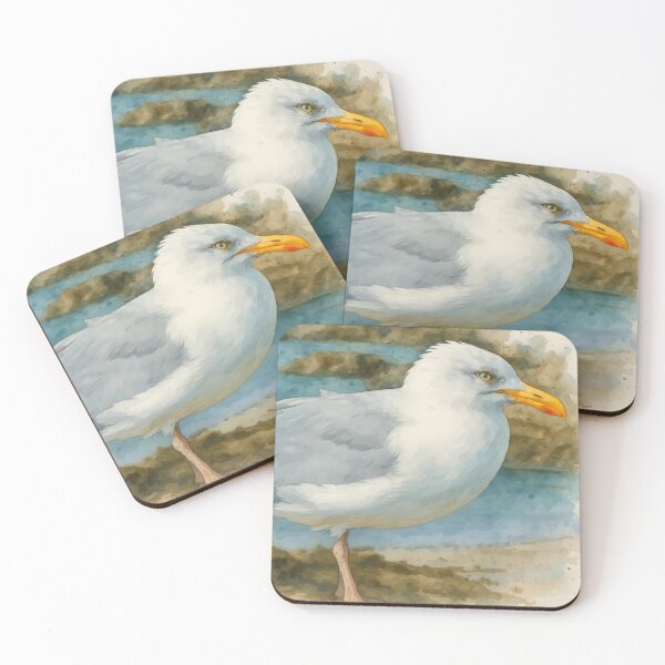 Item preview, Seagull Portrait on Coastal Rocks – Fine Art Photography by M.A.L.K designed and sold by M.ALK.Watercolor.