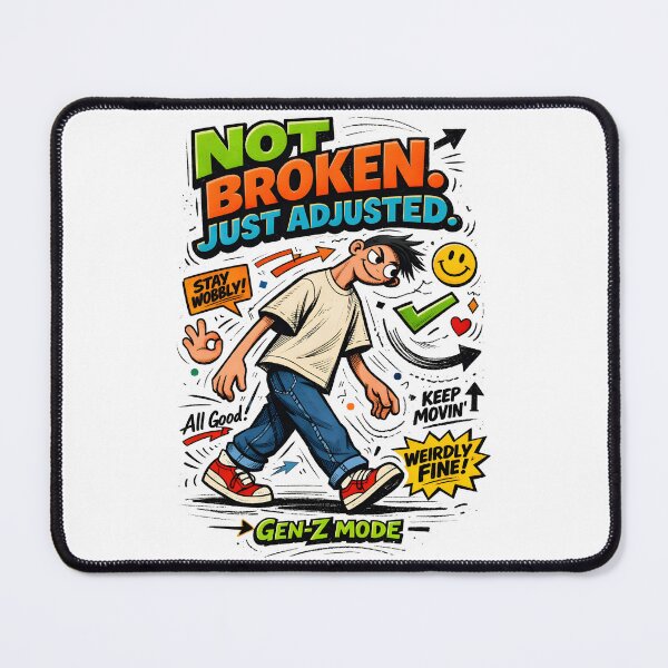Item preview, Not Broken Just Adjusted Gen-Z Mode Tilted Character Art - Funny Mental Health Sticker Aesthetic, Relatable Post-Modern Humor Graphic, Stay Wobbly Sideways Guy Illustration for Quirky Self-Care designed and sold by Vivaan Studio.