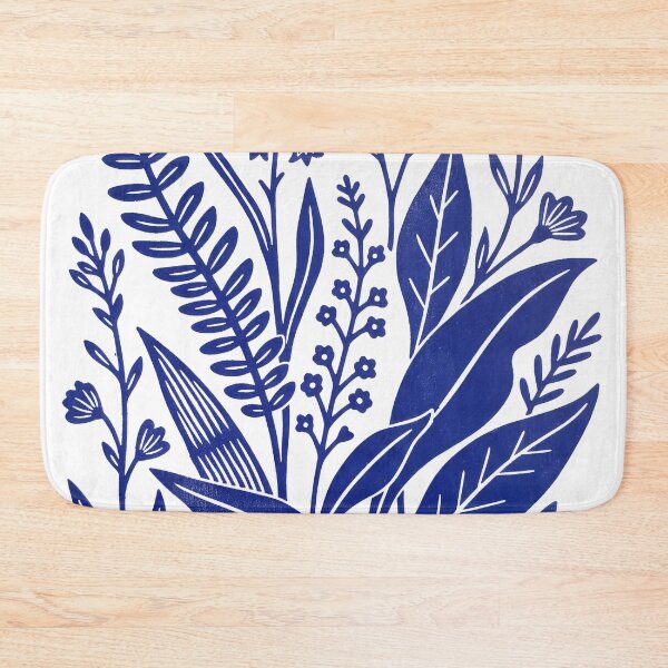 Item preview, Blue Floral Linocut Print - Wildflower Botanical Illustration - Minimalist Nature Wall Art - Navy Blue Garden Folk Art designed and sold by seven things shop.