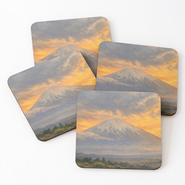 Item preview, Mount Fuji at Sunset – Swirling Clouds Over the Summit | Fine Art Painting designed and sold by RollFuzzy.