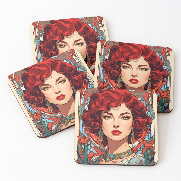 Item preview, Vintage Moulin Rouge Art Nouveau Redhead Woman Portrait designed and sold by BorgSpareParts.
