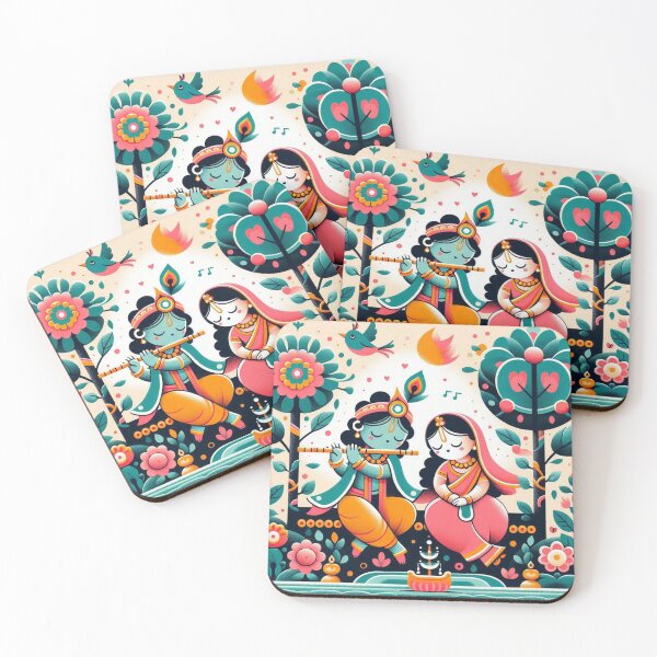 Item preview, Krishna and Radha in a garden sweet stylized children's book style designed and sold by ZOXOFO.