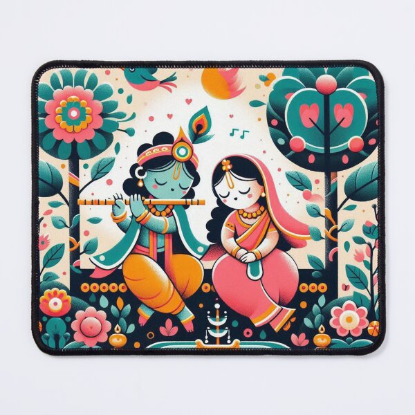 Item preview, Krishna and Radha in a garden sweet stylized children's book style designed and sold by ZOXOFO.