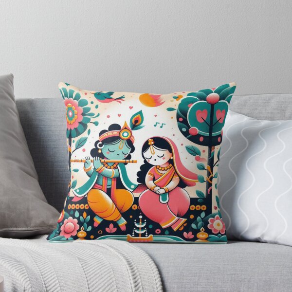 Item preview, Krishna and Radha in a garden sweet stylized children's book style designed and sold by ZOXOFO.