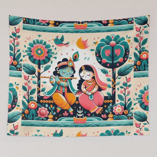Item preview, Krishna and Radha in a garden sweet stylized children's book style designed and sold by ZOXOFO.