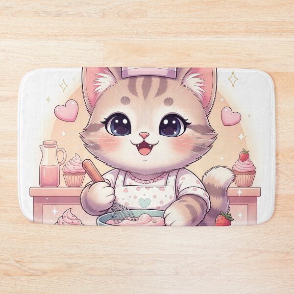 Item preview, Cute Kawaii Baker Cat – Strawberry Cupcake Chef Furfolkz, Cozy Pastel Baking Fantasy Illustration designed and sold by Furfolkz.
