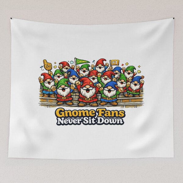 Item preview, Gnome Fans Never Sit Down – Cheering Gnome Stadium Crowd Illustration designed and sold by Moriarty's Digital Visions.
