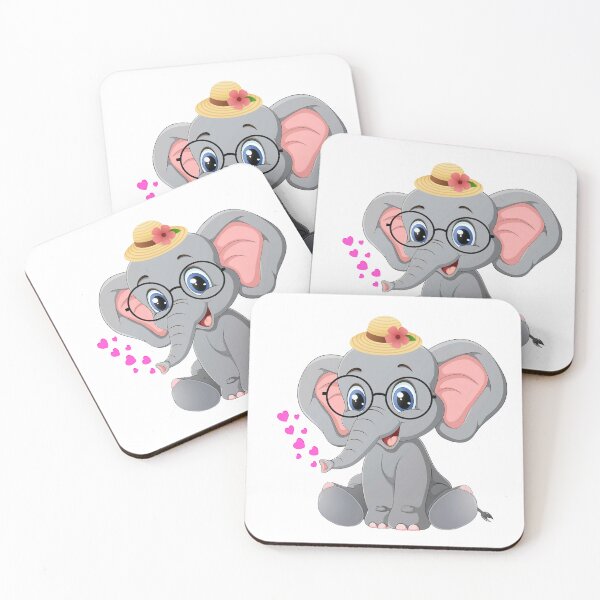 Item preview, Joyful Elephant with Glasses - Cute Elephant with Hat and Floating Hearts designed and sold by Love3Happy.
