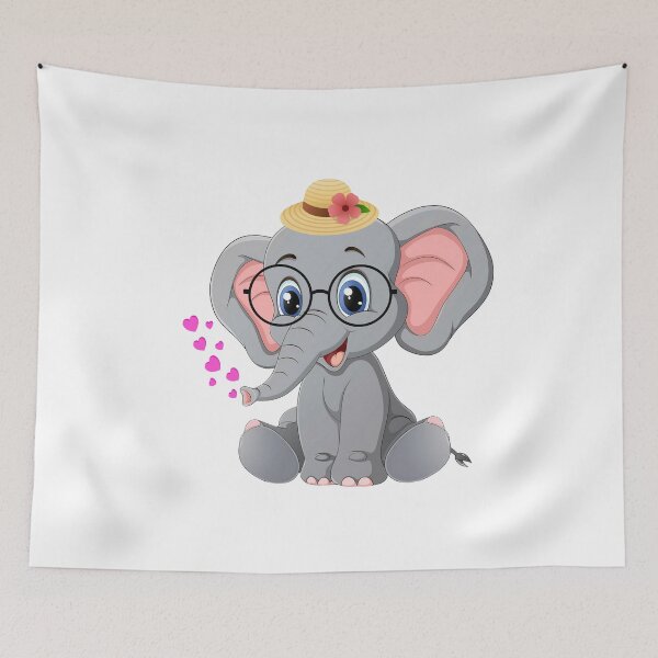 Item preview, Joyful Elephant with Glasses - Cute Elephant with Hat and Floating Hearts designed and sold by Love3Happy.