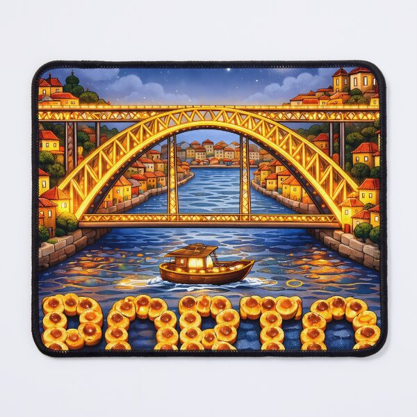 Item preview, Porto at Night, Portugal – Colorful Cartoon City with Pastel de Nata designed and sold by Ar0undTheW0rld.