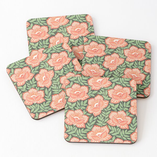Item preview, Boho Peach Coral Textured Chintz Floral with Soft Green Leaves  designed and sold by micklyn.