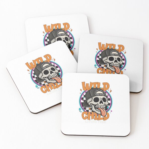 Item preview, Wild Child Skeleton Illustration — Retro Skater Skull with Checkered Pattern and Lightning Bolts designed and sold by Colorful-Garden.