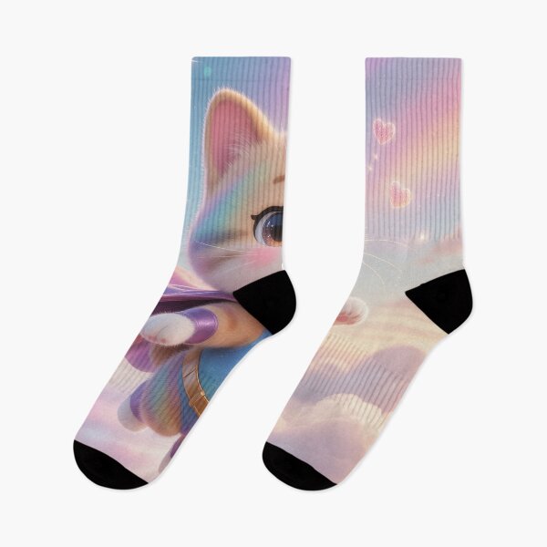 Item preview, Superhero Cat Flying Over Rainbow Clouds – Cute Pastel Hero Cat | Furfolkz Magical Aesthetic designed and sold by Furfolkz.