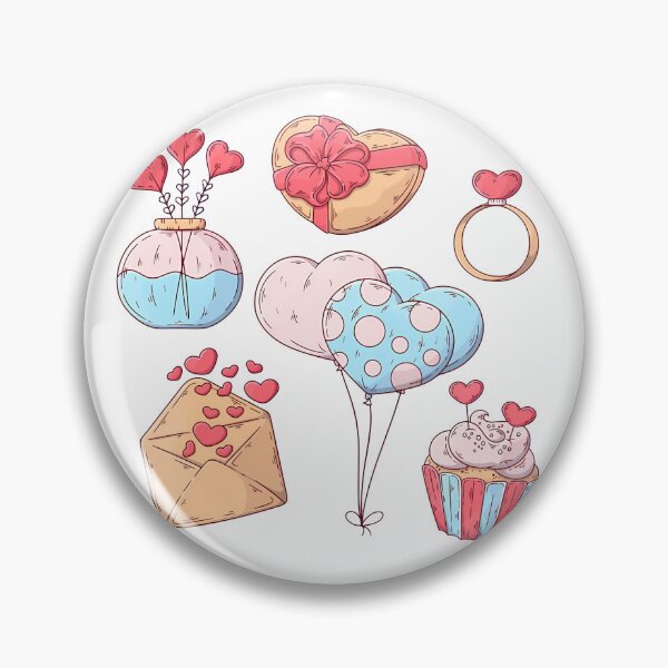 Item preview, Valentines Day Cute Icons Collection - Heart Bouquet Balloons Cupcake Gift Art Print designed and sold by DesignArtist.ia.
