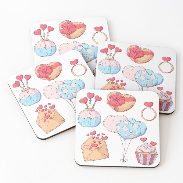 Item preview, Valentines Day Cute Icons Collection - Heart Bouquet Balloons Cupcake Gift Art Print designed and sold by DesignArtist.ia.