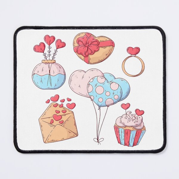Item preview, Valentines Day Cute Icons Collection - Heart Bouquet Balloons Cupcake Gift Art Print designed and sold by DesignArtist.ia.