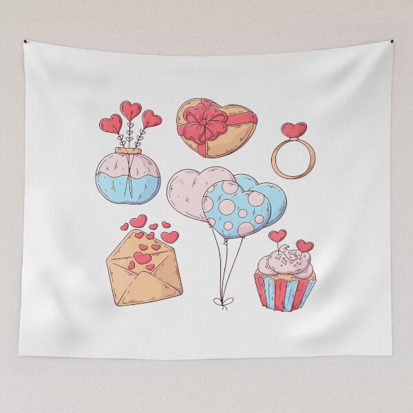 Item preview, Valentines Day Cute Icons Collection - Heart Bouquet Balloons Cupcake Gift Art Print designed and sold by DesignArtist.ia.