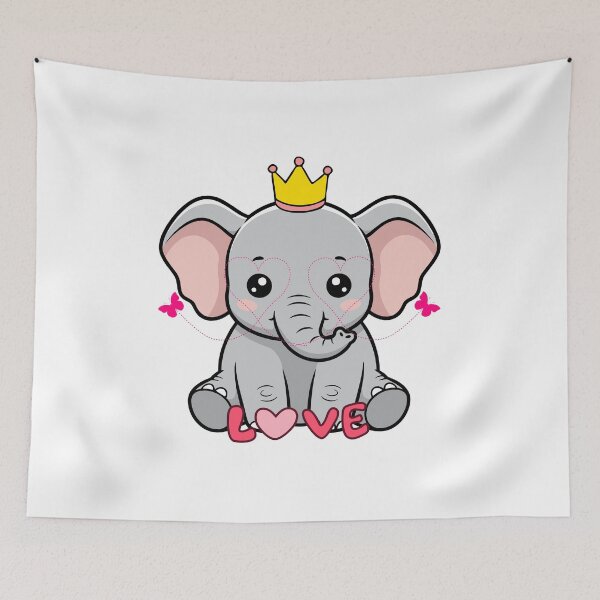 Item preview, Elephant Love - Cute Elephant Crown with Heart and Butterflies designed and sold by Love3Happy.