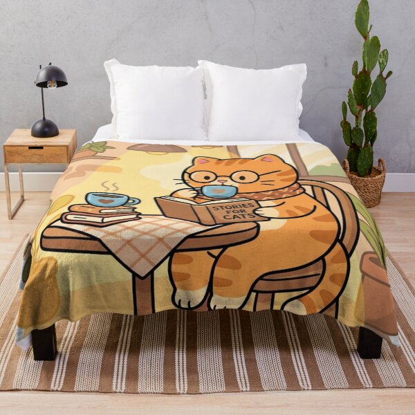 Item preview, Cute Kitty in Glasses & Scarf Drinking Coffee Art - Cozy Bookworm Scene designed and sold by HappySproutArt.