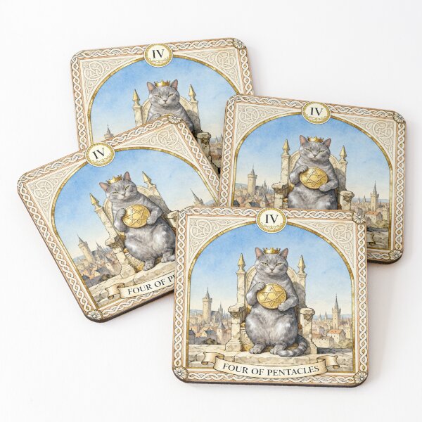 Item preview, Four of Pentacles Cat Tarot Card Vintage Art designed and sold by PictorialWhimsy.