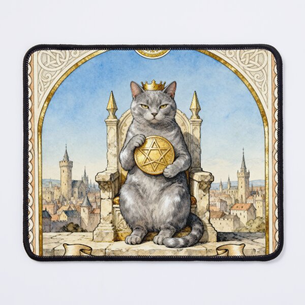 Item preview, Four of Pentacles Cat Tarot Card Vintage Art designed and sold by PictorialWhimsy.