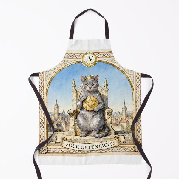 Item preview, Four of Pentacles Cat Tarot Card Vintage Art designed and sold by PictorialWhimsy.