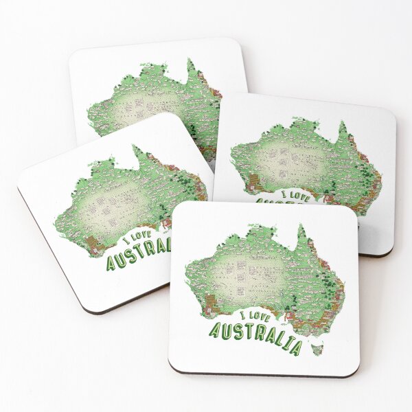 Item preview, I Love Australia Map: Vintage Illustrated Australian Map With Text and Lush Landscape Details designed and sold by portokalis.