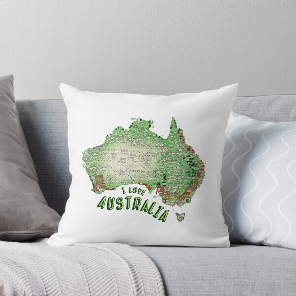 Item preview, I Love Australia Map: Vintage Illustrated Australian Map With Text and Lush Landscape Details designed and sold by portokalis.