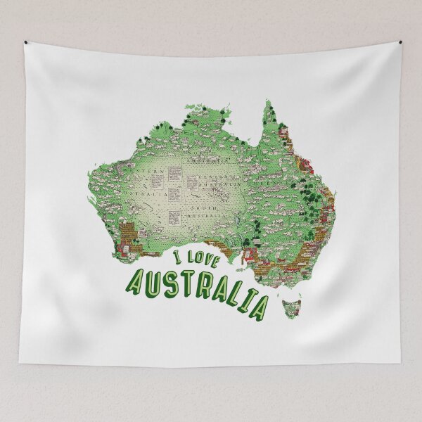 Item preview, I Love Australia Map: Vintage Illustrated Australian Map With Text and Lush Landscape Details designed and sold by portokalis.