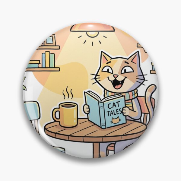 Artikelvorschau, „Katzengeschichten“ – Illustration einer rotgetigerten Katze: Gemütliche Lesekatze im gestreiften Pullover – Verspielte Bibliotheksecke entworfen und verkauft von HappySproutArt.