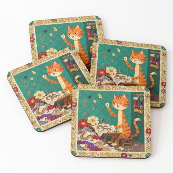 Item preview, Medieval Cat Seamstress - Funny Manuscript Art designed and sold by PictorialWhimsy.