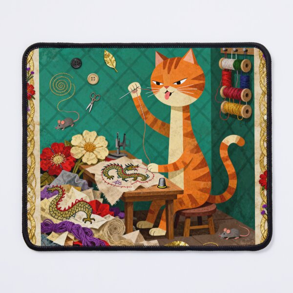 Item preview, Medieval Cat Seamstress - Funny Manuscript Art designed and sold by PictorialWhimsy.