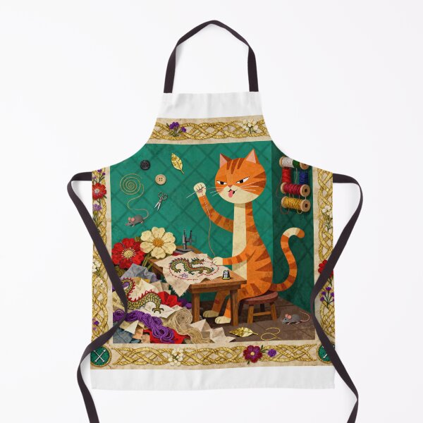 Item preview, Medieval Cat Seamstress - Funny Manuscript Art designed and sold by PictorialWhimsy.