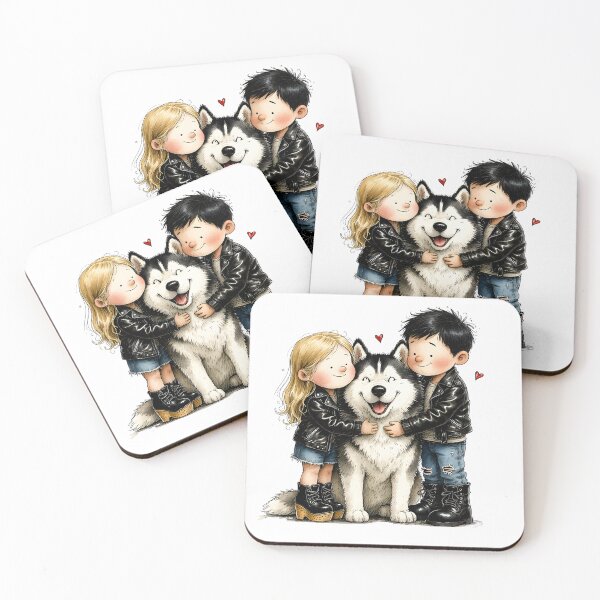 Item preview, Cute Kids Hugging Happy Husky – Adorable Siberian Adventure designed and sold by MaciejRudzinsky.