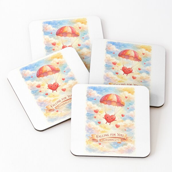 Item preview, Falling for You Literally – Cute Watercolor Heart Parachute Love Illustration designed and sold by The Uphaar Store.
