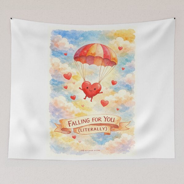 Item preview, Falling for You Literally – Cute Watercolor Heart Parachute Love Illustration designed and sold by The Uphaar Store.