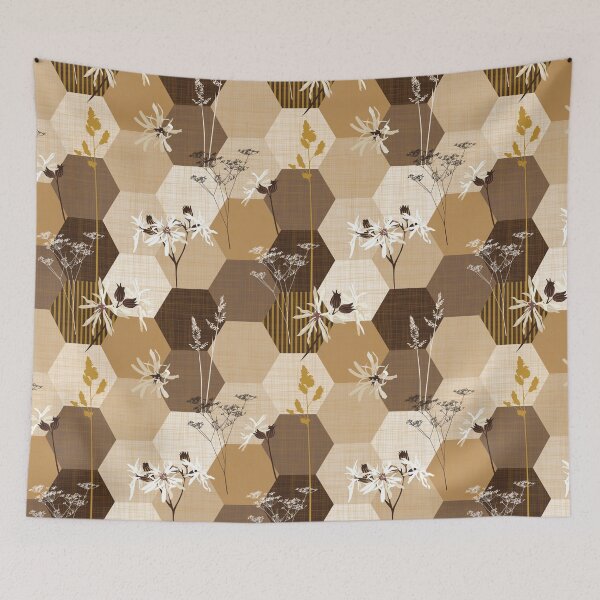 Item preview, ragged robin wildflower hexagons brown-beige designed and sold by kobyakov.
