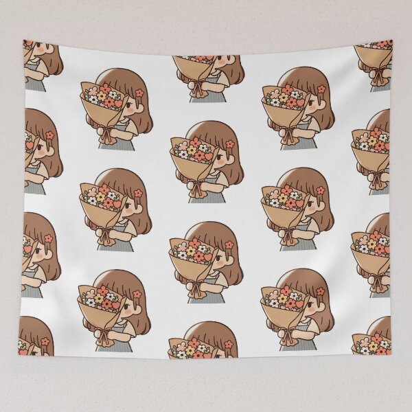 Item preview, Valentine’s Day Cute Kawaii Girl with Flower Bouquet | Romantic Aesthetic Art designed and sold by Aedition.